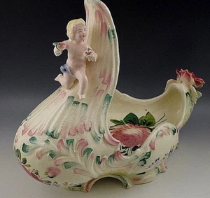 CAPODIMONTE ITALY CHERUBS PUTTI XL BOWL APPLIED FLOWERS VINTAGE - Picture 1 of 8