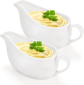 Gravy Boat for Kitchen 2 Pcs 15 Oz Ceramic White NEW Gravy Boat for Dining Meals - Picture 1 of 11