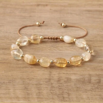 Natural Citrine Stone Bracelet Healing Yellow Crystal Boho Bracelet Handmade - Image 1 of 4