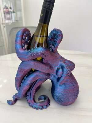 Porta-garrafa de vinho polvo azul e roxo impresso em 3D decoração para casa, presente de festa - Imagem 1 de 4