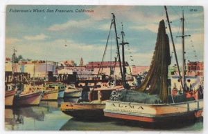 Postal de lino vintage de San Francisco Fisherman's Wharf, sin publicar, Smith News Co. - Imagen 1 de 3