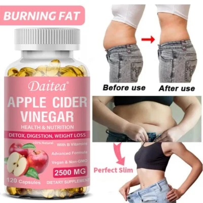 DAITEA Aceto di sidro di mele 2500 mg 120 capsule con la madre vitamina B12 dieta e salute