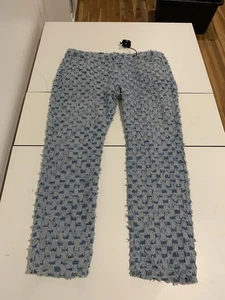 Serenede Jeans 40x32 blau kariert Fransen Marmor Designer Streetwear Grunge Punk - Bild 1 von 11