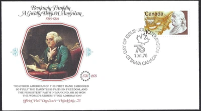 🍁Canada  #691    "BENJAMIN FRANKLIN"   Brand New  1976  Fleetwood Cover - Image 1 of 2