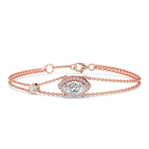 2.5 Ct Marquise Lab Grown Diamond Halo Bracelet 14K Rose Gold Double Chain 7" - Picture 1 of 3
