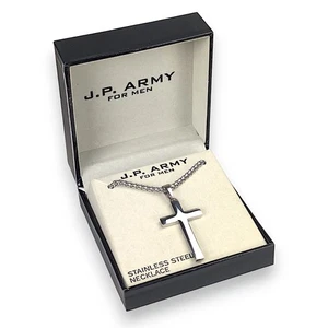 J.P. Army For Men Stainless Steel Cross Necklace With Box - Long Chain - Picture 1 of 5