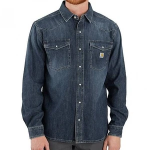 Camiseta Carhartt 106429 Denim Peso Medio Calce Relajado Montana Manga Larga Frontal A Presión - Imagen 1 de 6