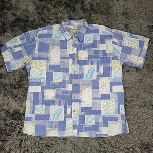 Cooke Street Honolulu Shirt Mens 2XL Blue Hawaiian Aloha Palm Leaf Button Front - Picture 1 of 15