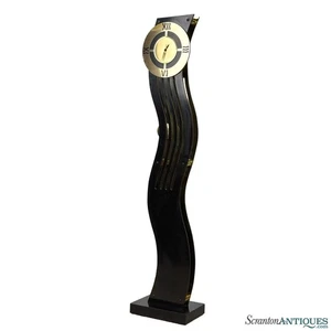 Vintage Art Deco Black & Gold Waved Freestanding Clock by Aquarius - Picture 1 of 11