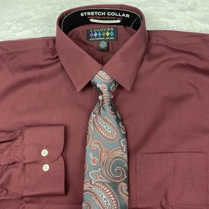 Alexander Julian Colours Men’s 16.5-34/35 Dress Shirt with Tie Burgundy Regular  - Picture 1 of 10