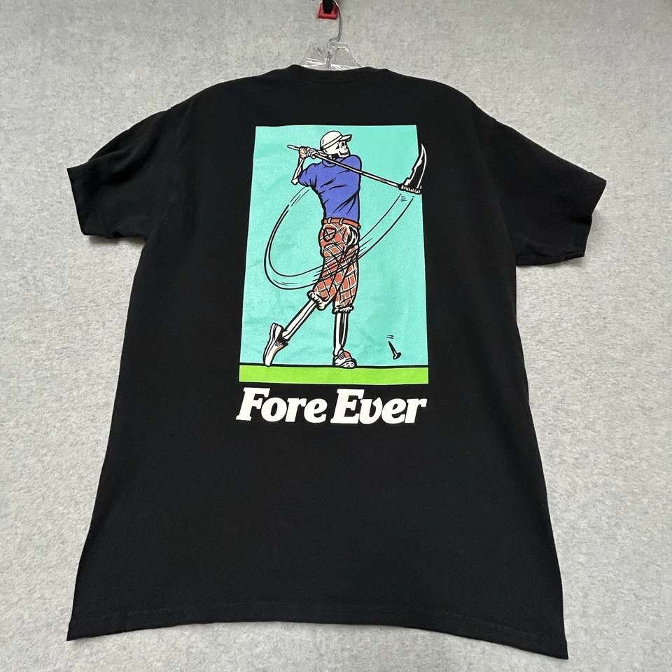 Camiseta FORE EVER Para Hombre Mediana Negra Golf Grunge Esqueleto Manga Corta 100% Algodón Foto 1 de 4