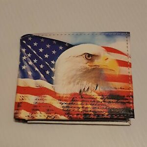Men's wallet short bi-fold AMERICAN FLAG/ EAGLE U.S.A. print (RED, WHITE & BLUE)