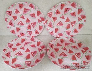 4 NEW MELAMINE 8" SALAD LUNCH PLATES WATERMELON SLICE SUMMER BEACH PICNIC TABLE - Picture 1 of 3