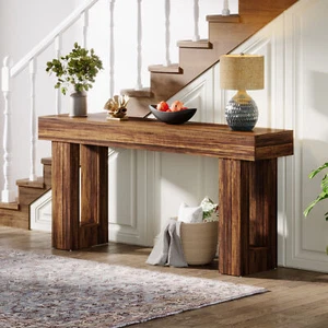 Farmhouse Console Table, 160 CM Long Narrow Sofa Table Behind The Couch,Brown - Picture 1 of 9