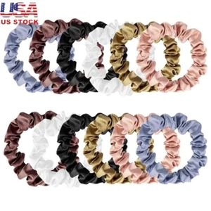 12 Silk Hair Scrunchies Elastic Ponytail Holders Women Girls Accessories New - Picture 1 of 8