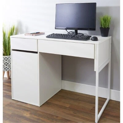Home Office Desk White with 2 Drawer & 1 Door Cabinet Computer Workstation Study - Image 1 of 2