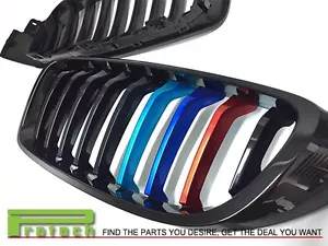 Fit 2014+ BMW F32 428i 435i Coupe Front Jet Black Grille w/// M Tri METAL Paint - Picture 1 of 3