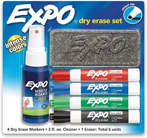 Expo Low Odor Dry Erase Marker Set White Board Eraser Cleaner Multi Color