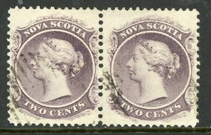 Canada 1860 Nova Scotia 2¢ Grey Purple Scott #9 Pair VFU Z186 - Picture 1 of 2