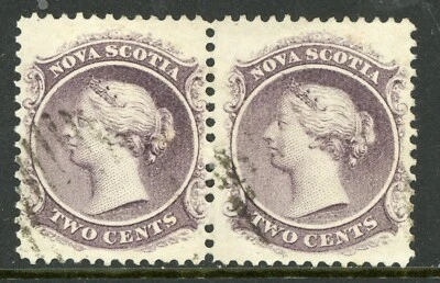 Canada 1860 Nova Scotia 2¢ Grey Purple Scott #9 Pair VFU Z186 - Image 1 of 2
