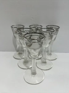 Libbey Silver Foliage Leaf Frosted Set Of 6 Cordial Liqueur Glasses 4 1/4” VTG - Picture 1 of 7