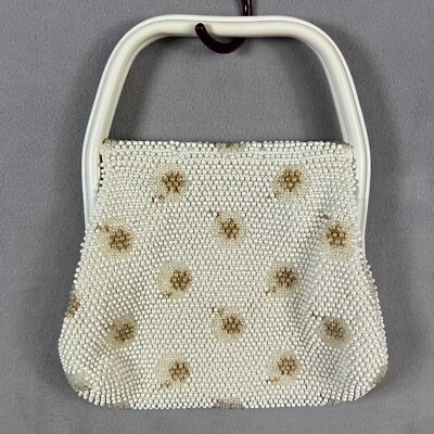 Lumured Original Beaded Purse Ornate White with Gold Flowers Handbag - Image 1 of 4