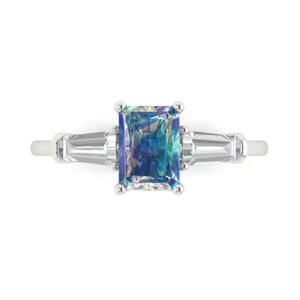 14K White Gold Three-Stone Engagement Ring for Women, 1.5 ctw Blue Moissanite - Picture 1 of 11