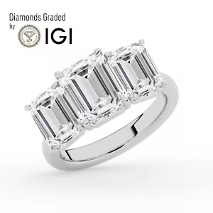 Emerald Solitaire 18K White Gold Trilogy Ring, 7.00 ct, Lab-grown IGI Certified - Picture 1 of 20