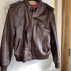 Vintage 80’s Charles Klein Distressed brown leather bomber jacket Sz 42 46”x25” - Picture 1 of 12