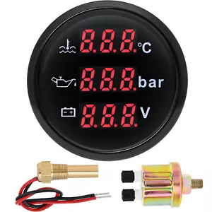 52mm 3 In 1 Multifunction Gauge Water Temp Oil Pressure Voltmeter with Sensor - Picture 1 of 18