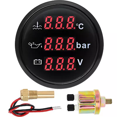 52mm 3 In 1 Multifunction Gauge Water Temp Oil Pressure Voltmeter with Sensor - Image 1 of 4