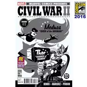 SDCC 2016 Marvel Civil War II #2 (de 7) Michael Cho B&W Var PX Inhumans - Imagen 1 de 2