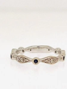 14K White Gold GABRIEL Stacking Ring With Sapphire & Diamonds - Picture 1 of 5