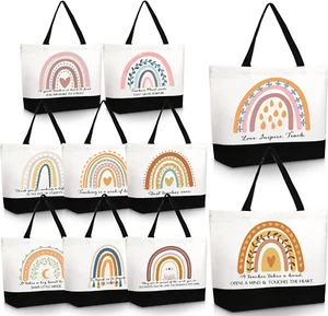 10 Pcs Rainbow Canvas Tote Bag Teacher Appreciation Gift Bulk Retirement Thank Y - Picture 1 of 7