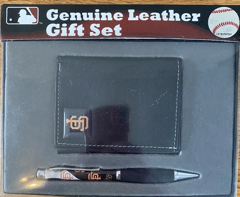 MLB San Francisco Giants Men’s Leather Gift Set Black Wallet Pen NEW Cover