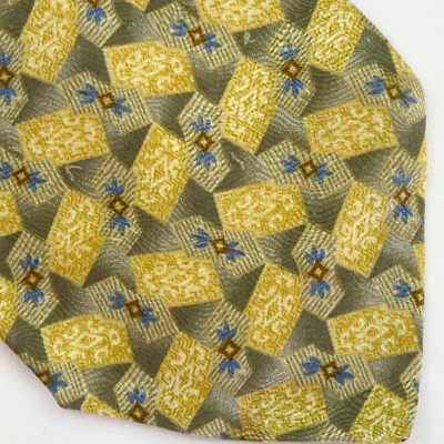 Barrington Mens Neck Tie Yellow Multi Abstract Geometric Print Silk 57x3.75 - Image 1 of 4