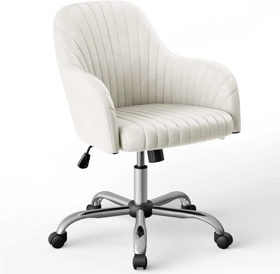 Sillón Ajustable 360° Giratorio Acento Tapizado Terciopelo Silla de Escritorio Hogar Foto 1 de 4