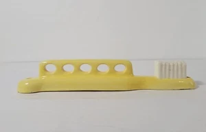 Vintage Toothbrush Shaped Yellow Glazed Chalkware Brush Holder - Picture 1 of 11