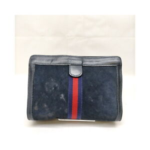 GUCCI PARFUMS Clutch Bag  Navy Blue Suede Leather 1445603