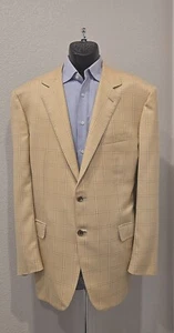 Brioni Italy 93% Cashmere 7% Silk Soft Yellow Plaid 2 Button Blazer Jacket 48 L - Picture 1 of 8