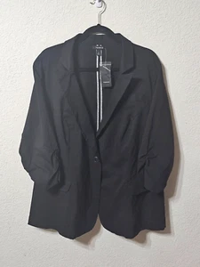 Torrid Blazer Jacket Womens Black Collared One Button Ruched Sleeves Top Size 3 - Picture 1 of 5