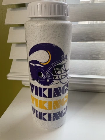 Vintage Minnesota Vikings Plastic Water Bottle Push Top Sports Football NFL SKOL Cover