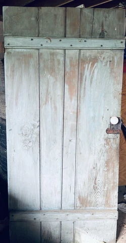 Beautiful Antique Barn Door With Original Glass Knob And Metal Fixtures Cover