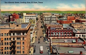 Vtg El Paso Texas TX San Antonio Street View Look East 1940s Linen Postcard - Picture 1 of 2