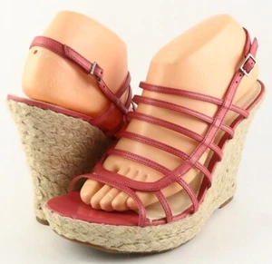 175 $ Via Spiga Tandy fuchsiafarbene Designer-Espadrille-Riemchensandalen aus Leder Keilabsatz 9 - Bild 1 von 4