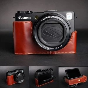 Genuine real Leather Half Camera Case bag cover for Canon G1X Mark II M2 Brown - Picture 1 of 9