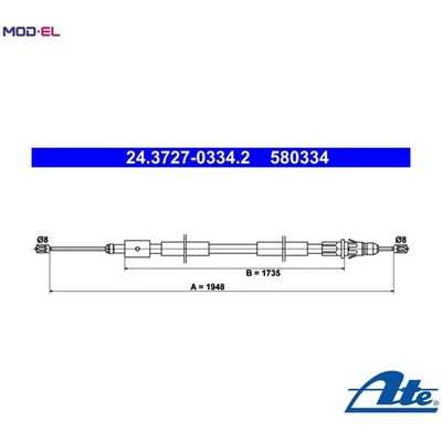 CABLE PULL PARKING BRAKE 24.3727-0334.2 FOR CITROEN NFU 1.6L 6FZ 1.7LRFN 2.0L - Image 1 of 4