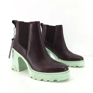 Sorel Women 8.5 Brex Heel Chelsea Boots New Cidar Brown Sea Sprite Blue Leather - Picture 1 of 9