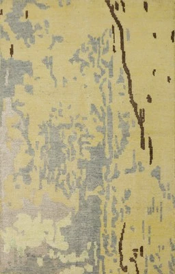 Handmade Modern Abstract Oriental Rug Gold Contemporary Carpet 4x6 - Image 1 of 4