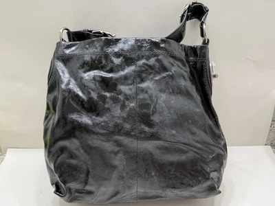 Coach Peyton Black Patent Leather Hobo Bag 19755 M Handbag Has Discoloration - Image 1 of 4